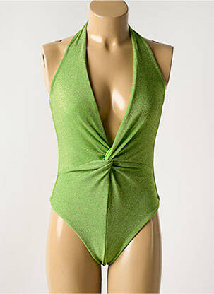 Costum de baie dintr-o singură piesă efect material satinat top triunghiuri verde GARCONNE femeie