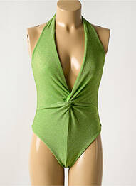 Costum de baie dintr-o singură piesă efect material satinat top triunghiuri verde GARCONNE femme