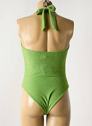 Costum de baie dintr-o singură piesă efect material satinat top triunghiuri verde GARCONNE femeie