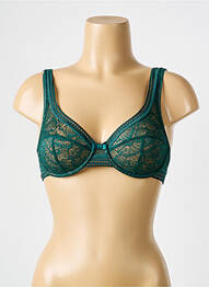Sutien țesătură dantelă sutien cupe întregi cu decolteu înalt verde LOU femme