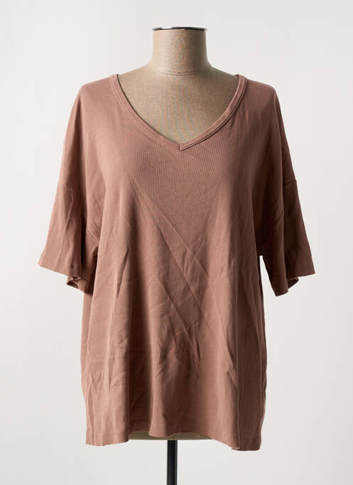 Tricou guler în v mâneci scurte maro AMERICAN VINTAGE femme