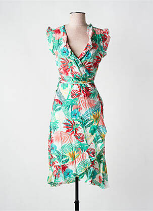 Rochie midi imprimeu fantezie mâneci scurte verde COLINE femeie