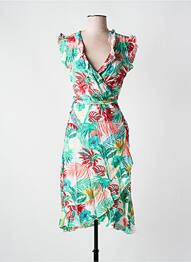 Rochie midi imprimeu fantezie mâneci scurte verde COLINE femme