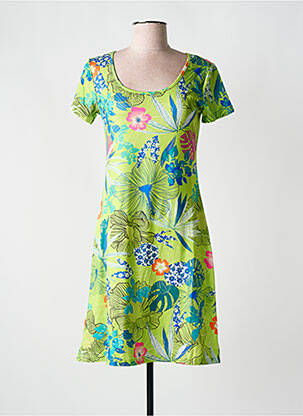 Rochie midi imprimeu fantezie mâneci scurte verde COLINE femeie