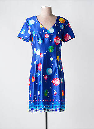 Rochie midi imprimeu fantezie mâneci scurte albastru FOR HER PARIS femeie