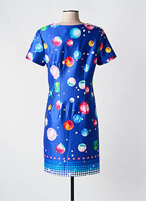 Rochie midi imprimeu fantezie mâneci scurte albastru FOR HER PARIS femeie