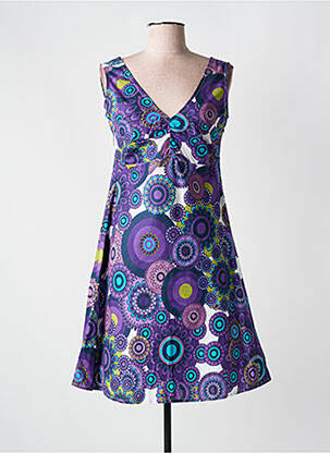 Rochie midi imprimeu fantezie fără mâneci violet COLINE femeie