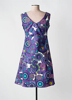 Rochie midi imprimeu fantezie fără mâneci violet COLINE femeie