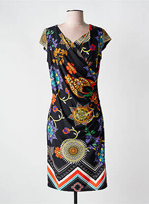 Rochie midi imprimeu fantezie mâneci scurte negru SWEET MISS femeie