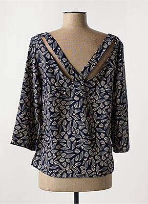 Bluză țesătură poplin mâneci 3/4 albastru CERISE BLUE femeie