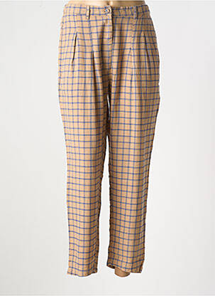 Pantalon chino închidere cu fermoar sub clapetă cu nasturi talie înaltă maro RHUM RAISIN femeie