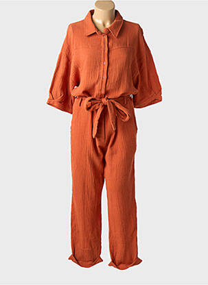 Salopetă-pantalon țesătură crep mâneci 3/4 portocalie MOLLY BRACKEN femeie