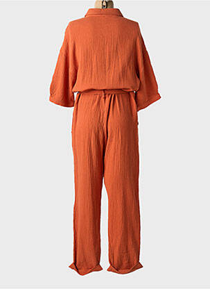 Salopetă-pantalon țesătură crep mâneci 3/4 portocalie MOLLY BRACKEN femeie