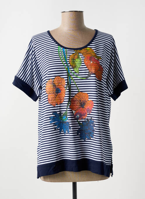 Tricou croială dreaptă mâneci scurte albastru GUY DUBOUIS femme