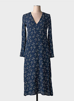 Rochie midi imprimeu fantezie mâneci lungi albastru INDIE+MOI femeie
