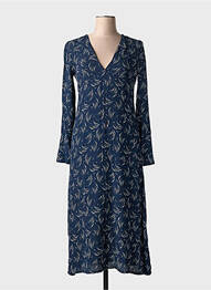 Rochie midi imprimeu fantezie mâneci lungi albastru INDIE+MOI femeie