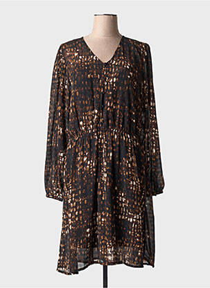 Rochie midi imprimeu fantezie mâneci lungi maro ICHI femeie