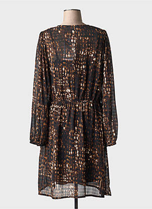 Rochie midi imprimeu fantezie mâneci lungi maro ICHI femeie