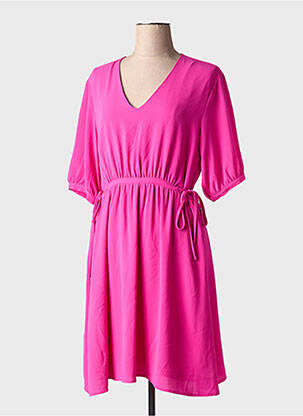 Rochie midi țesătură crep mâneci scurte roz ARTLOVE femeie