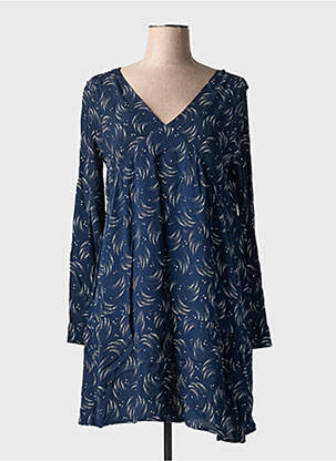 Rochie midi imprimeu fantezie mâneci lungi albastru INDIE+MOI femeie