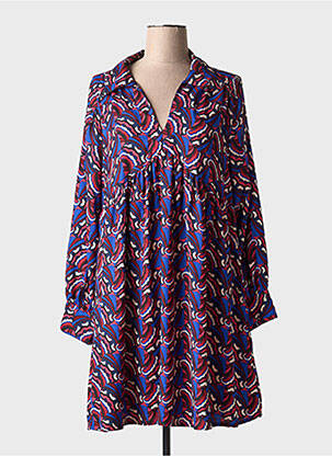 Rochie midi imprimeu fantezie mâneci lungi albastru ANGE femeie