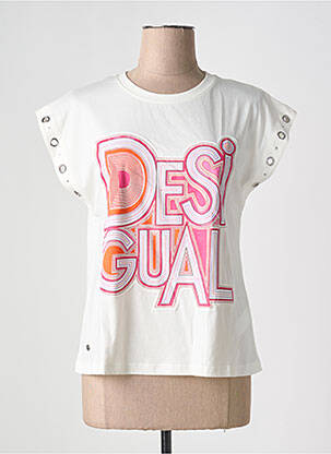 Tricou serigrafie flockată mâneci scurte alb DESIGUAL femeie