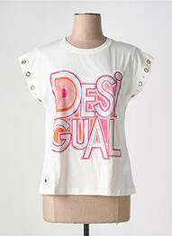 Tricou serigrafie flockată mâneci scurte alb DESIGUAL femme
