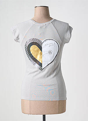 Tricou serigrafie flockată mâneci scurte gri DESIGUAL femeie