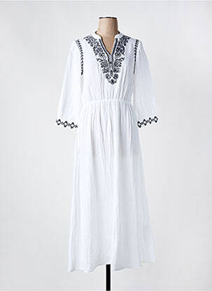 Rochie lungă guler în v mâneci 3/4 alb C'EST BEAU LA VIE femeie