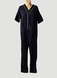 Salopetă-pantalon țesătură crep mâneci scurte albastru BELLEROSE femme