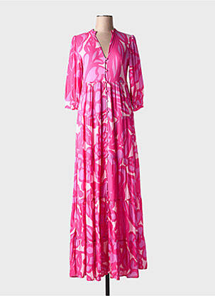 Rochie lungă imprimeu floral mâneci 3/4 roz FABIENNE CHAPOT femeie