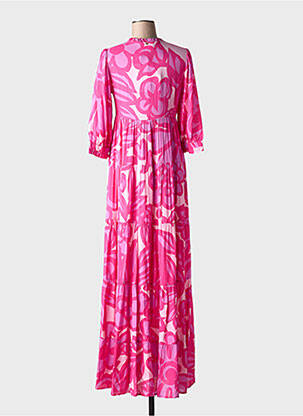 Rochie lungă imprimeu floral mâneci 3/4 roz FABIENNE CHAPOT femeie