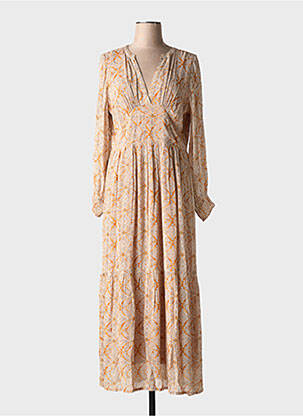 Rochie lungă mâneci lungi mâneci lungi bej INDI & COLD femeie