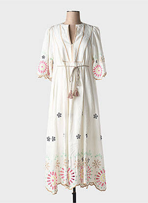 Rochie lungă croială cambrată mâneci 3/4 bej SCOTCH & SODA femeie
