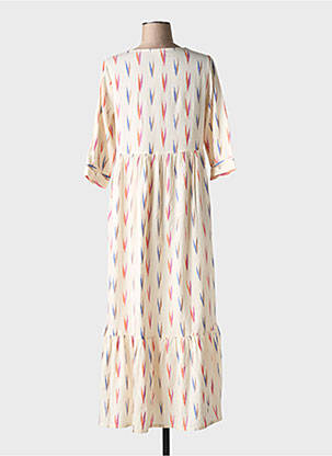 Rochie lungă imprimeu fantezie mâneci 3/4 bej YERSE femeie