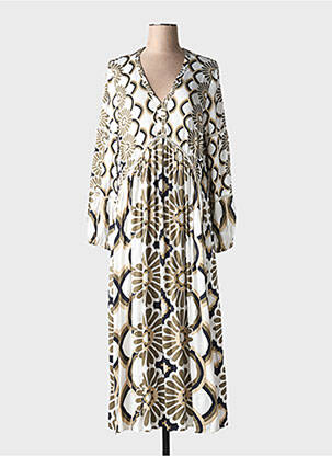 Rochie midi imprimeu floral mâneci lungi gri GRACE femeie