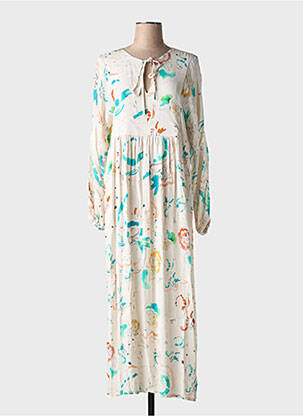Rochie lungă imprimeu fantezie mâneci lungi bej MAGNOLIA TRENDY femeie