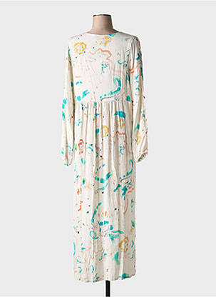 Rochie lungă imprimeu fantezie mâneci lungi bej MAGNOLIA TRENDY femeie