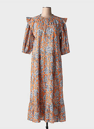 Rochie lungă imprimeu floral mâneci 3/4 portocaliu YERSE femeie