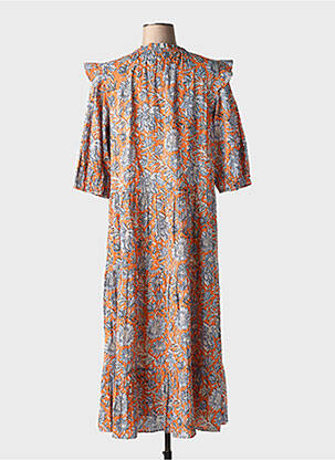 Rochie lungă imprimeu floral mâneci 3/4 portocaliu YERSE femeie
