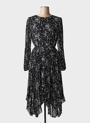 Rochie midi imprimeu floral mâneci lungi negru IDANO femeie