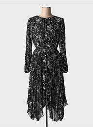 Rochie midi imprimeu floral mâneci lungi negru IDANO femeie