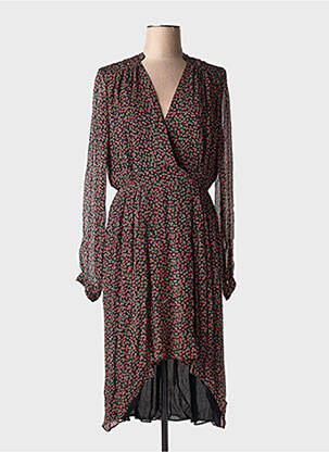 Rochie midi imprimeu floral mâneci lungi negru IDANO femeie