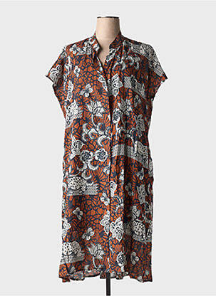 Rochie midi imprimeu floral mâneci scurte maro LA REINE TRICOTE femeie