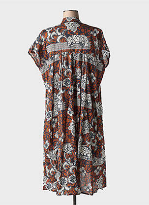 Rochie midi imprimeu floral mâneci scurte maro LA REINE TRICOTE femeie