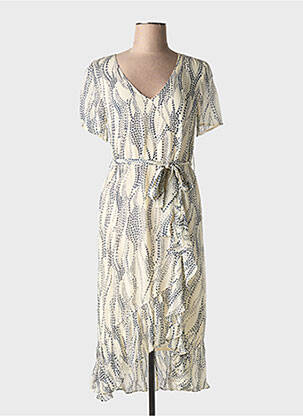 Rochie midi țesătură crep mâneci scurte bej IDANO femeie