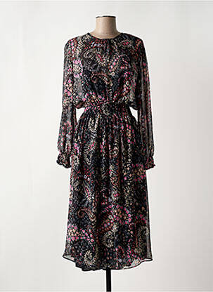 Rochie midi imprimeu floral mâneci lungi negru TOUPY femeie