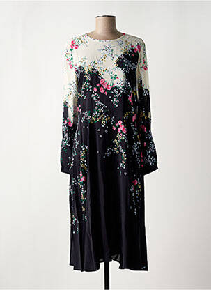 Rochie midi imprimeu floral mâneci lungi negru IDANO femeie