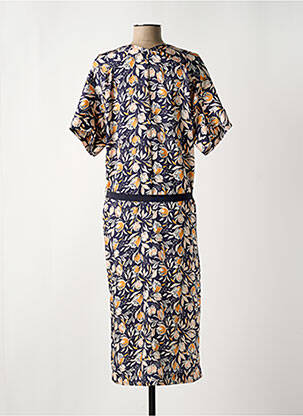 Rochie midi imprimeu floral mâneci scurte albastru TOUPY femeie