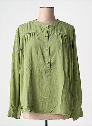 Bluză țesătură poplin mâneci lungi verde AMOUR femeie